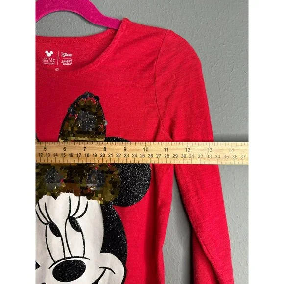 Jumping Beans Girls Minnie Mouse Flip Sequin Gold Silver LS Red Shirt 6X - Picture 3 of 4